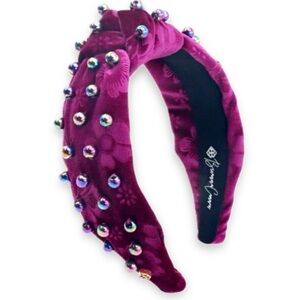 Brianna Cannon Fuchsia Floral Velvet Headband with Iridescent beads NWT